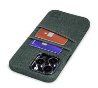 Dockem Étui pour Cartes pour iPhone 15 Pro Max avec Plaque Métallique Intégrée pour Montage Magnétique et 2 Poches Porte-Cartes: Étui Portefeuille Luxe M2 en Simili Cuir Style Toile (Vert)