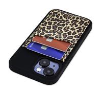 Dockem Porte-Cartes pour iPhone 15 avec Coque en TPU Recyclé et 2 Fentes pour Cartes Cousues, Étui en Cuir Synthétique Recyclé (N2R, Léopard/Guépard)