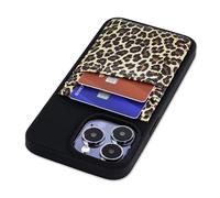 Dockem Porte-Cartes pour iPhone 15 Pro Max avec Coque en TPU Recyclé et 2 Fentes pour Cartes Cousues, Étui en Cuir Synthétique Recyclé (N2R, Léopard/Guépard)
