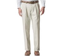 Dockers Men's Relaxed Fit Comfort Khaki Cuffed Pants-Pleated D4, Porcelain Khaki (Stretch), 40W x 32L