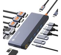 Docking Station Double Moniteur, Hub Usb C Dual Hdmi 4K 60Hz, Displayport, Vga, Gigabit Ethernet, Pd 100W, Usb X5, Sd/Tf Et 3.5Mm Audio, Station D'Accueil Pour Macbook Hp Lenovo Dell