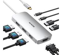 Docking Station Dual DisplayPort, 8 in 1 Laptop Docking Station USB Hub mit 2X DP, 1x HDMI, VGA, USB C 2.0&USB A 2.0, PD 100W, 2 Monitore USB C Adapter für Surface/HP/Lenovo Laptop (Silber)