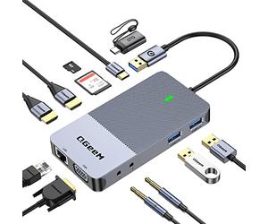 Docking Station, QGeeM USB C Hub 3.0 to Dual HDMI VGA Adapter,Triple Display, Dual Monitor Compatible with MacBook,Dell,HP,ThinkPad,All USB 3.0 Laptop