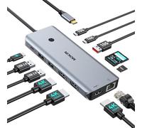 Docking Station USB C HUB 3 HDMI, 12 in 1 Laptop Docking Station 3 Monitore mit Triple HDMI, Gigabit Ethernet, 5X USB C/USB A Ports, PD 100W Fast Charging, SD/TF Card Reader für Dell/HP/Lenovo