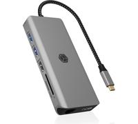 ICY BOX Station d'accueil USB-C (12-en-1) pour 2 moniteurs (2X HDMI), 4K 60Hz, hub USB 3.0 à 5 ports, alimentation de 100 W, Ethernet Gigabit, lecteur de carte SD, IB-DK4061-CPD