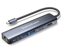 DockteckExpand Adaptateur multiport USB C, hub USBC 7 en 1 avec HDMI 4K 60 Hz, Ethernet 1 Gbits, alimentation 100 W, emplacements pour cartes SDTF, ports de données USB 3.0 5 Gbits, pour MacBook