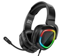Docooler 3,5 Mm Au-Dessus du Casque de Jeu d'oreille, Casque de Jeu avec Microphone Détachable, Lumière LED RVB, Contrôle de Volume pour Smartphone, Ordinateur Portable, PC de Bureau (Noir)