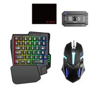 Docooler Ensemble clavier et souris Convertisseur de jeu mobile BT5.0 avec clavier 25 touches d'une main, support de téléphone portable, tapis de souris, Set 5 pièces