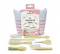 Docteur B - Trousse de Soins Bébé avec 7 Essentiels | Coupe-Ongles, Ciseaux Sécurisés, Brosse, Peigne, Lime, Pince Nez | Dès la Naissance | Kit de Toilette Portable | Pochette Rayée Incluse (Rose)