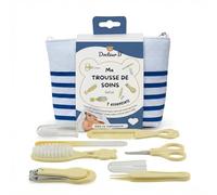 Docteur B - Trousse de Soins Bébé avec 7 Essentiels | Coupe-Ongles, Ciseaux Sécurisés, Brosse, Peigne, Lime, Pince Nez | Dès la Naissance | Kit de Toilette Portable | Pochette Rayée Incluse (Bleu)