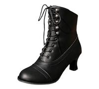 Docteur Bottes S Originales Femmes à Talons de Grande Taille Bottes Courtes à Talon Épais Bottes de Moto mi-mollet Bottes Femmes Bottes Bottes Chevalerie Cuir, Noir , 38 EU