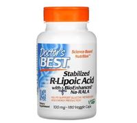 Doctor's Best Acide R-Lipoïque Stabilisé avec Na-RALA BioAmélioré, 100mg - 180 Gélules Végétales - Antioxydant Puissant pour la Santé Cellulaire et Métabolique