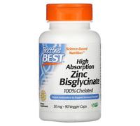 Doctor's Best Bisglycinate De Zinc À Haute Absorption, 100 % Chélaté, 50 Mg, 90 Capsules Végétales