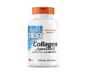 Doctor's Best, Collagène Types 1 et 3, Peptane & Vitamine C, 1.000mg, 180 Comprimés, Testé en Laboratoire, Sans Gluten, Sans Soja, Sans OGM