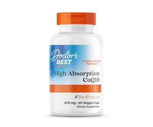 Doctor's Best, High Absorption CoQ10 avec Bioperine (Coenzyme Q10), 400mg, 60 Capsules végétaliennes, Testé en Laboratoire, Sans Gluten, Sans Soja, Végétarien
