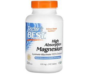 Doctor's Best - Magnésium à Haute Absorption | 100mg de Magnésium Pur, Bouteille de 240 Comprimés