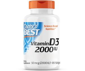 Doctor's Best, Vitamine D3, 2000IU, Dépôt de 2 Jours, 180 Gélules, Testé en Laboratoire, Sans Gluten, Sans Soja