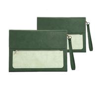 Document Cuir Lot de 2 chemises en cuir A4, porte-documents, grande capacité, étanches, for documents, contrats, factures, fournitures de bureau(Green with handle)
