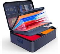 Document Organizer,Fireproof Document Holder With Lock,7 Compartment Storage Box,File Organizer,Portable Document Holder For Important Documents,Folders (Blue)