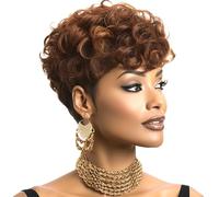 DOcute Perruque Pixie courte marron pour femme noire - Remplacement quotidien - Perruque Pixie Cut avec frange et couches bou s