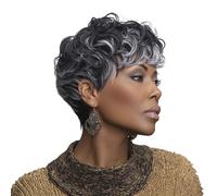 DOcute Perruques de cheveux courts noirs et gris bicolores pour femmes noires de 15,2 cm, perruques de cheveux synthétiques ondulés noirs naturels pour femme