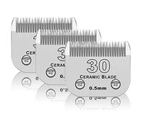 DODAER Lot de 3 lames détachables en céramique pour toilettage d'animaux domestiques, compatibles avec Andis, Oster A5, Wahl KM-10, taille #30, longueur de coupe 0,5 mm