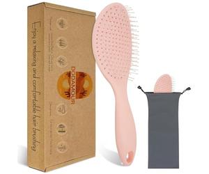 DODAMOUR Brosse à cheveux en velours au toucher, brosse de massage du cuir chevelu, peigne démêlant doux pour homme et femme, peigne de massage ovale idéal pour cheveux secs et humides (rose)