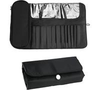 DODAMOUR Étui à pinceaux de maquillage avec bol de nettoyage en silicone - Portable - Sac de rangement pliable à roulettes - Noir, noir