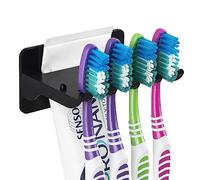 DODAMOUR Support mural à 4 emplacements pour brosse à dents - Support autocollant pour brosse à dents et dentifrice - Organiseur de rangement pour douche, camping-car, salle de bain (noir)