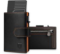 DODENSHA Airtag Porte Carte Credit Homme | Portefeuille RFID Homme | Portefeuille Porte-Cartes Cuir | Airtag Porte Carte Bancaire avec 1 Compartiment pour espèces (Blackorange)