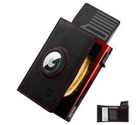 DODENSHA® MagSnap Airtag Wallet Portefeuille pour Homme I Étui pour Cartes pour Homme I Smart Wallet pour 10+ Cartes I Portefeuille avec Compartiment pour Monnaie (Noir et Rouge)