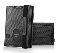 DODENSHA Portefeuille à Trois Volets en Cuir pour Homme avec Poche pour pièces de Monnaie, 2 Compartiments pour Billets, fenêtre pour Carte d'identité, Sangle élastique, Marron