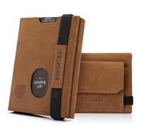 DODENSHA Portefeuille pour Homme RFID avec Porte-Monnaie XL | 7 Fentes pour Cartes, 1 Fente pour Carte ID | Bande Élastique | Marron