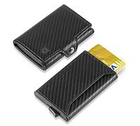 DODENSHA Portefeuille RFID Homme Porte-Cartes Bancaire en Aluminium - Pop-Up avec Poche à Monnaie, 2 Compartiment à Billets (Carbon Noir)