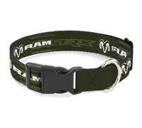Dodge Collier pour Chien avec Boucle en Plastique Ram TRX Texte et Logo Americana Blanc Olive Vieilli, 24 à 33 cm, 2,5 cm de Large
