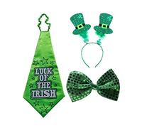 Dodheah Accessoires Saint Patrick Set Irlande Chapeau Leprechaun Cravate Vert Festival Casquette Bandeau Carnival Parade Fête à Thème (Tie set)