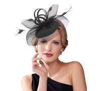 Dodheah Fascinator Chapeau Femme Chapeau Bibi Mariage Maille Plumes Chapeaux Cérémonie Bandeau et Clip pour Ascot Carnavals Cocktail Tea Party Cocktail A3-noir