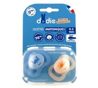Dodie – Sucettes anatomiques spécial naissance – Silicone 0-2 mois Bleu Mini crabe Lot de 2