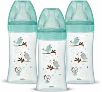 Dodie 3 biberons anti-coliques pour débutants + en verre, 270 ml, 0 - 6 mois, tétine ronde, débit 2 oiseaux 3 pièces (1 pack)