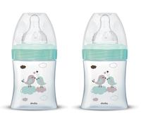 Dodie - Biberon Anti-Colique Initiation+ Verre, Vert Oiseau, 150ml, 0-6 mois, Tétine ronde, Débit 1 (Lot de 2)