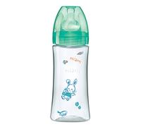 Dodie -Biberon Initiation - 330ml Transparent Valentin Vert +6 mois tétine ronde 3 vitesses débit 3