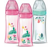 DODIE Biberons anti-coliques, rond, 330 ml + 6 mois, 3 vitesses, 3 vitesses, rose et vert, 3 pièces