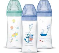 Dodie biberons, anti-coliques Sensation+, pour garçon, 330 ml, +6 mois, tétine plate, flux 3, lot de 3, 3 pièces bleu pastel.