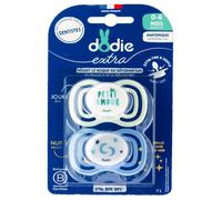 Dodie Extra 2 Sucettes Anatomiques Symmetrical Jour Nuit 0-6 Mois (Modèle : Petit Amour Vert/Étoiles & Lune Bleues)