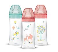 Dodie filles Lot de 3 Biberons Anti-colique Sensation plus, Fille, 330 ml, +6 mois, Tétine Plate, Débit 3, Rose Pastel, 3 Unité (Lot de 1)