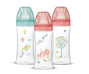 Dodie filles Lot de 3 Biberons Anti-colique Sensation plus, Fille, 330 ml, +6 mois, Tétine Plate, Débit 3, Rose Pastel, 3 Unité (Lot de 1)
