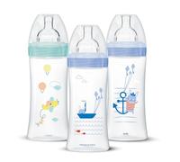 Dodie Garçons Lot De 3 Biberons Anti-Colique Sensation plus, Garçon, 330 ml, +6 Mois, Tétine Plate, Débit 3, Bleu Pastel, 3 Unité (Lot de 1)