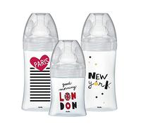 DODIE Kit Naissance - 3 Biberons Anti-Colique Sensation+ en Verre (1x150 mL; 2x270 mL) - Tétine Plate - Sans BPA - City