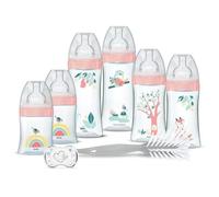 Dodie Kit Naissance - 6 Biberons Anti-Colique Tétines Plates, 1 Sucette Anatomique 0-2 Mois, 1 Goupillon - Sans Bpa - Rose