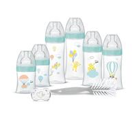 Dodie Kit Naissance - 6 Biberons Anti-Colique Tétines Plates (2x150 mL, 2x270 mL, 2x330 mL), 1 Sucette Anatomique 0-2 Mois, 1 Goupillon - Sans BPA - Vert